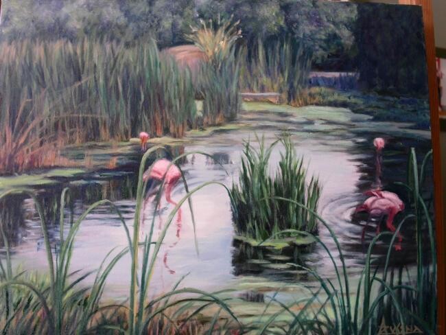 Schilderij getiteld "Pond caché" door Azucena, Origineel Kunstwerk, Olie