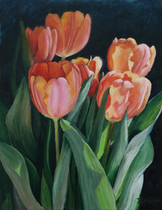 Картина под названием "Tulipanes II" - Azucena, Подлинное произведение искусства, Масло