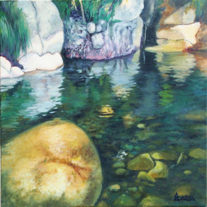 Painting titled "Calm" by Azucena, Original Artwork, Oil Mounted on Wood Stretcher frame