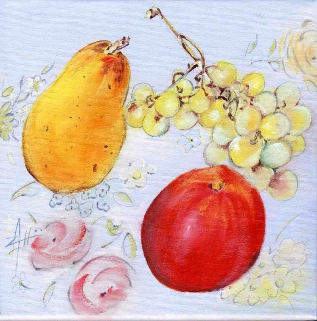 Peinture intitulée "Poires et pommes" par Azure38, Œuvre d'art originale, Huile