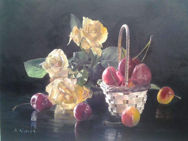 Pintura intitulada "la table" por Azden, Obras de arte originais, Óleo