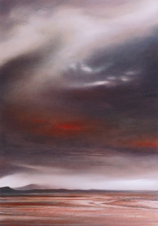 Peinture intitulée "La plaine rouge" par B. Alexis, Œuvre d'art originale, Huile