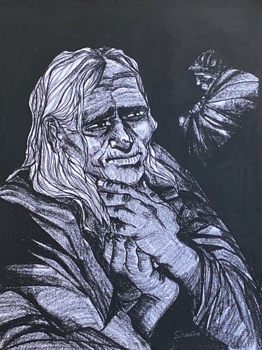图画 标题为“Weeping Woman” 由B. Barton-Shaw, 原创艺术品, 木炭