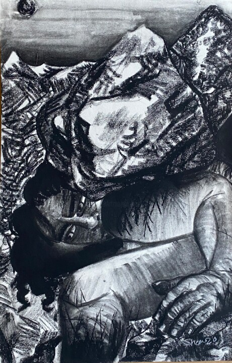 图画 标题为“Sisyphus Reimagined” 由B. Barton-Shaw, 原创艺术品, 木炭