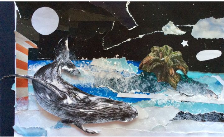 Collages intitulée "Rêve Baleine Cabine…" par Bne-, Œuvre d'art originale, Collages