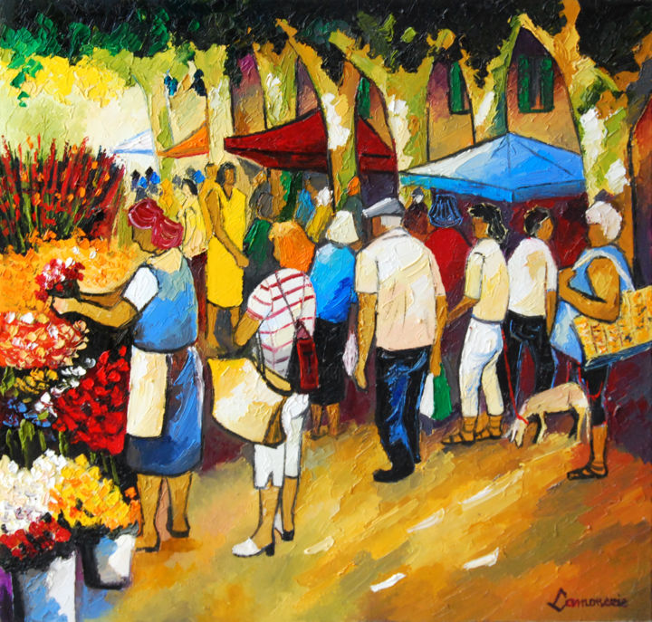 Peinture intitulée "Marché n°23" par Bernard Lamonerie, Œuvre d'art originale, Huile Monté sur Châssis en bois