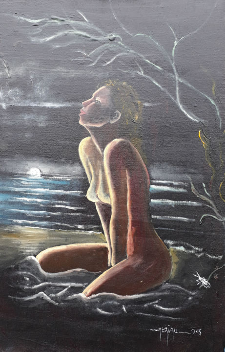 Peinture intitulée "nightgirl.jpg" par Meriau-Galerie, Œuvre d'art originale, Huile