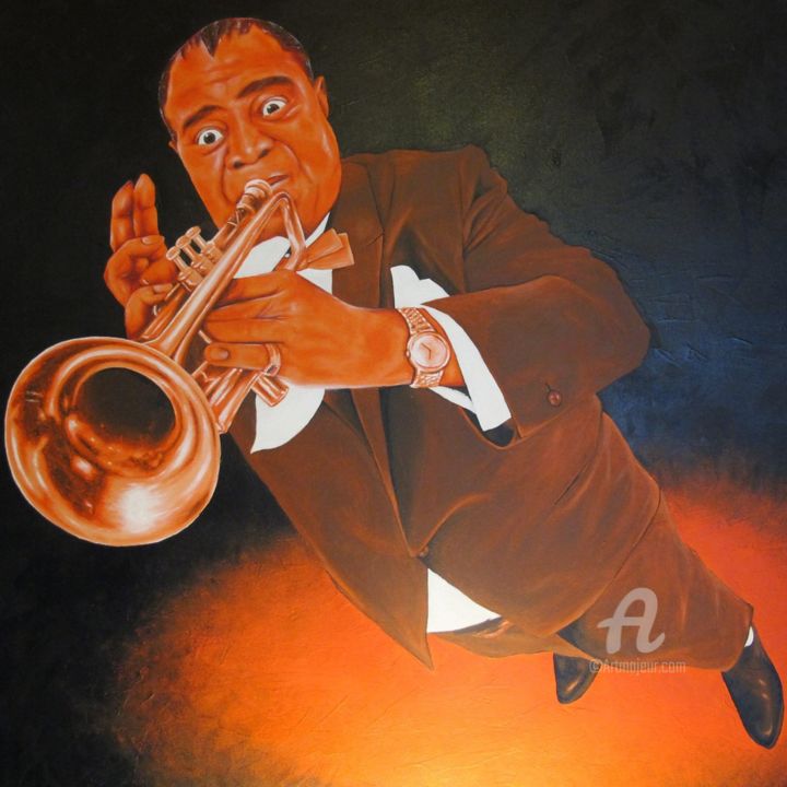 Painting titled "Louis Armstrong" by B Noel, Original Artwork, Acrylic