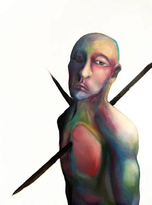 Peinture intitulée "Self-portrait numbe…" par 八万 C蔡, Œuvre d'art originale, Huile