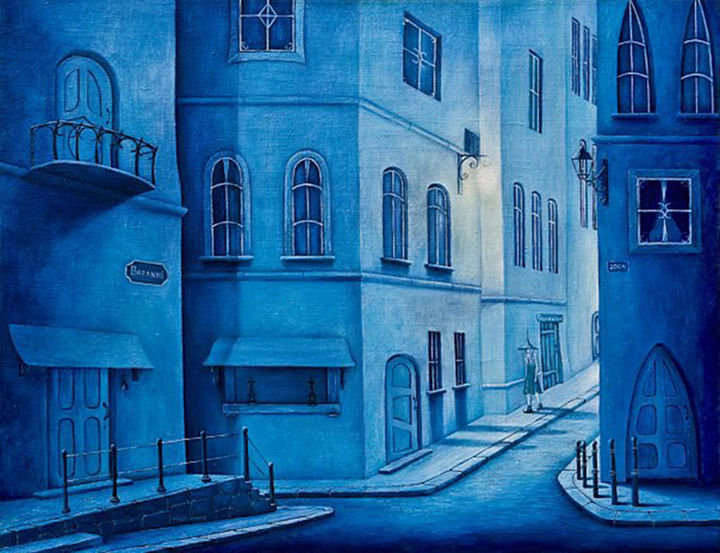 Картина под названием ""Голубая улица"" - Babanni, Подлинное произведение искусства, Масло