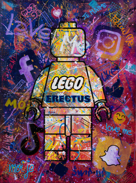 Schilderij getiteld "LEGO Erectus" door Babart, Origineel Kunstwerk, Acryl
