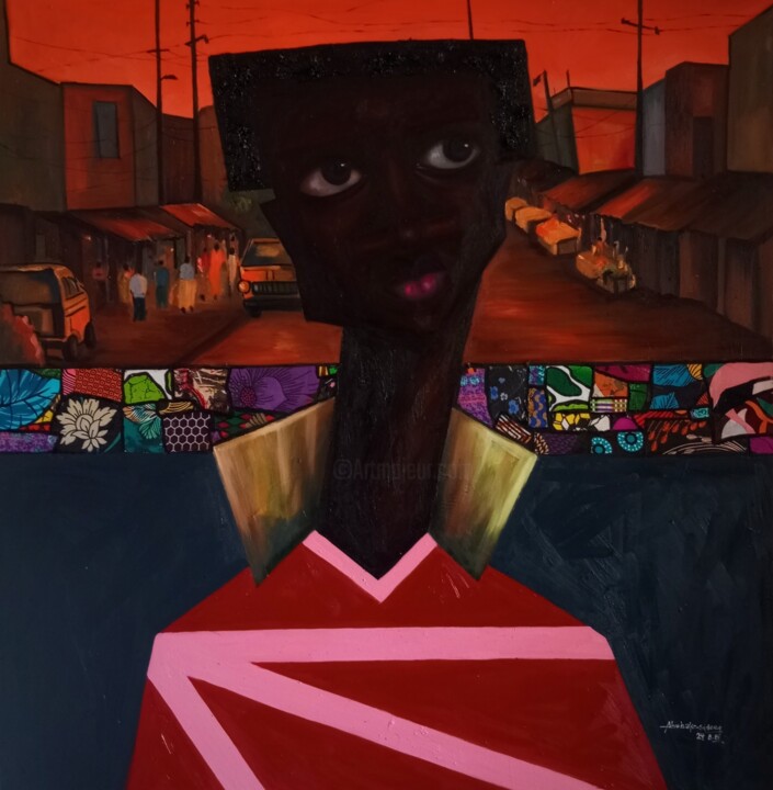 Ζωγραφική με τίτλο "Diary of a sojourne…" από Babatunde Bakare, Αυθεντικά έργα τέχνης, Λάδι