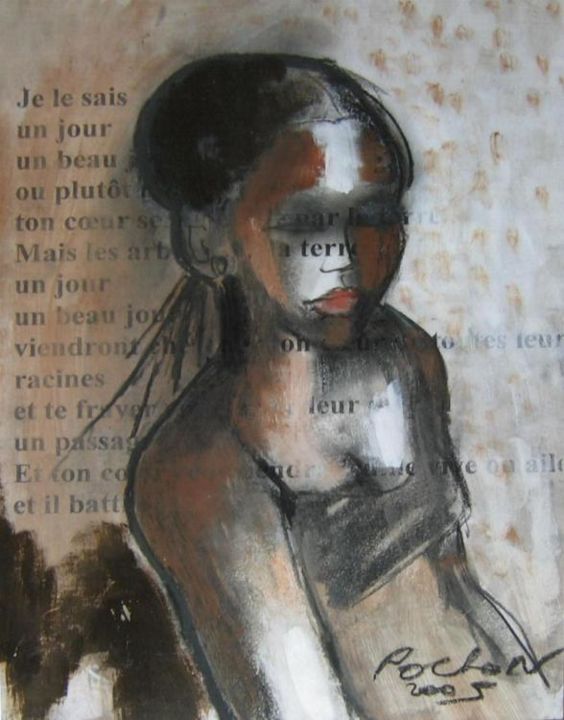 Painting titled "papier peint+poème…" by Babeth Pochan, Original Artwork