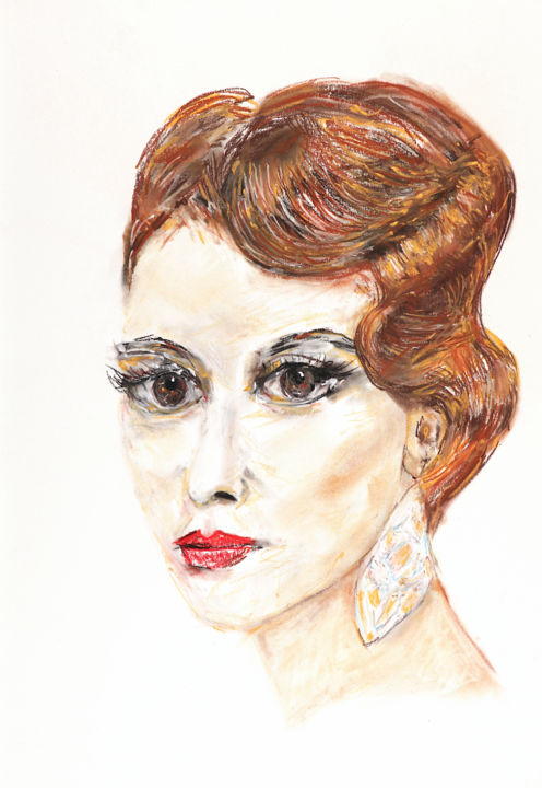 Zeichnungen mit dem Titel "elegant woman" von Babett Landsberger, Original-Kunstwerk, Pastell