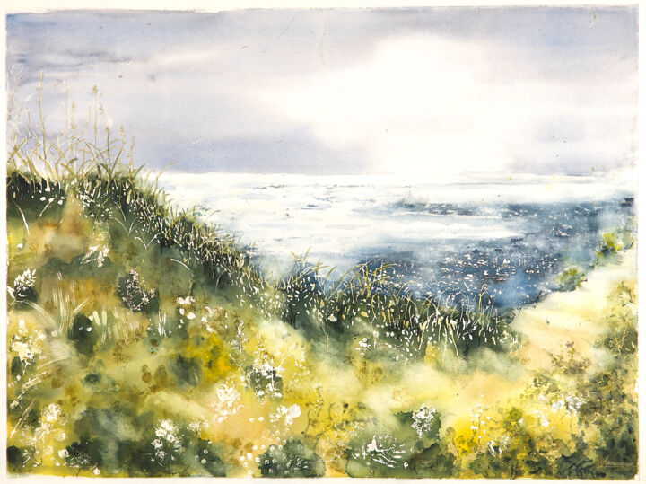 Malerei mit dem Titel "vacances à la mer" von Babett Landsberger, Original-Kunstwerk, Aquarell