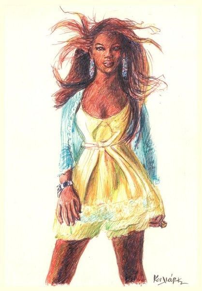 Rysunek zatytułowany „Yellow dress” autorstwa Κοιλιάρ-Ις, Oryginalna praca, Inny
