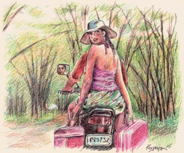 Rysunek zatytułowany „Girl on moto” autorstwa Κοιλιάρ-Ις, Oryginalna praca, Inny