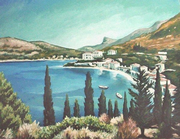 Painting titled "Nagos Beach" by Koiliar Is, Original Artwork, Oil