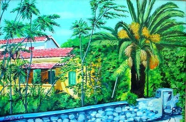 Malerei mit dem Titel "Palmtree in the for…" von Koiliar Is, Original-Kunstwerk, Öl