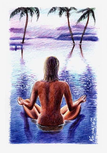 Drawing titled "yoga sunset" by Koiliar Is, Original Artwork, Other