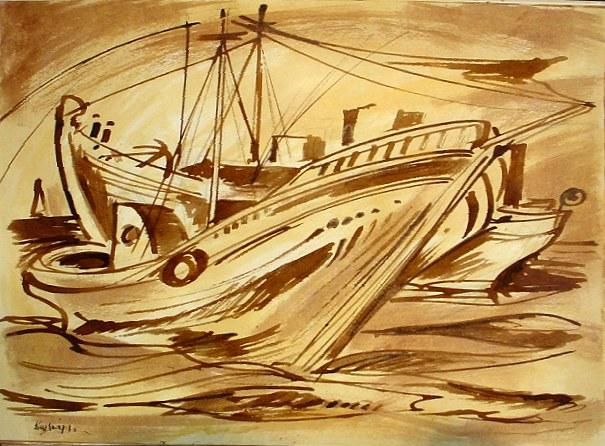 「sepiaBoat1」というタイトルの描画 Κοιλιάρ-Ιςによって, オリジナルのアートワーク