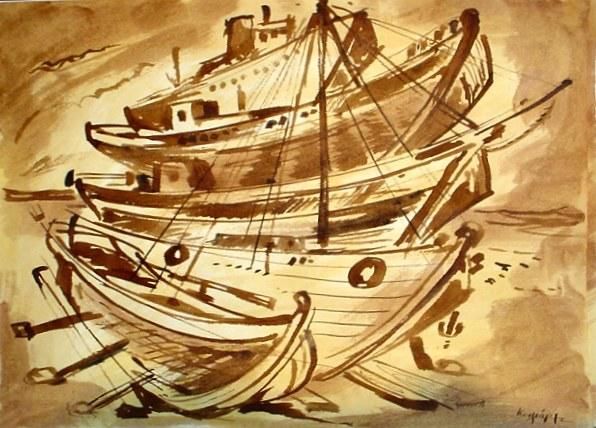 Disegno intitolato "sepiaBoat2" da Koiliar Is, Opera d'arte originale