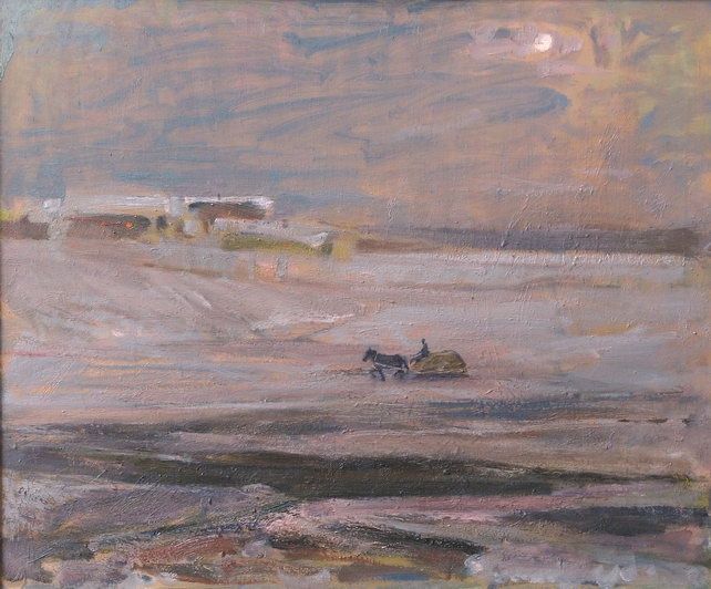 Painting titled "Winter evening" by Stanislav Babiuk, Original Artwork