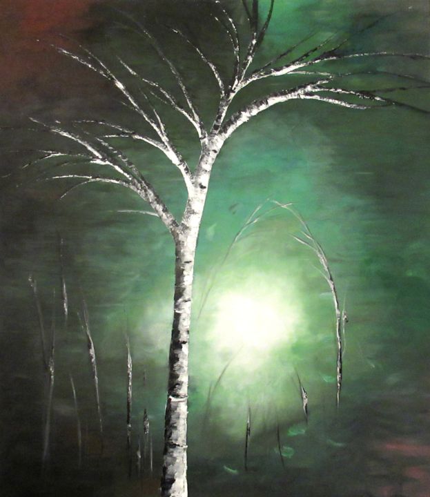 Painting titled "Birch" by Mateja Babnik, Original Artwork, Oil