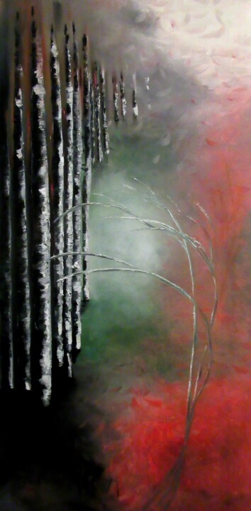 Painting titled "Birch avenue" by Mateja Babnik, Original Artwork, Oil