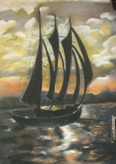 Peinture intitulée "LE VOILIER" par Babou, Œuvre d'art originale,
