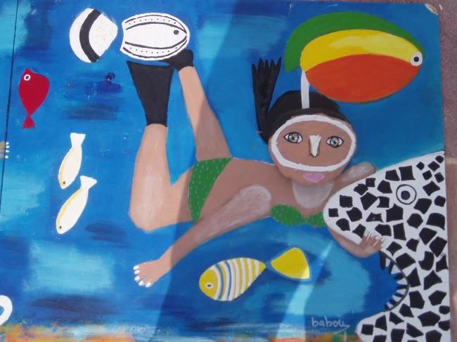 Painting titled "fonds marins" by Baboune, Original Artwork