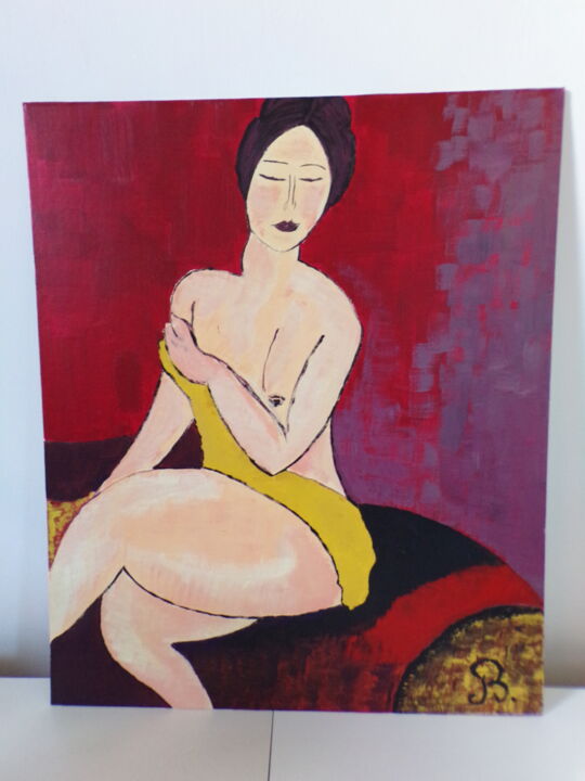 Painting titled "Sur le sofa" by Babylone B, Original Artwork, Acrylic