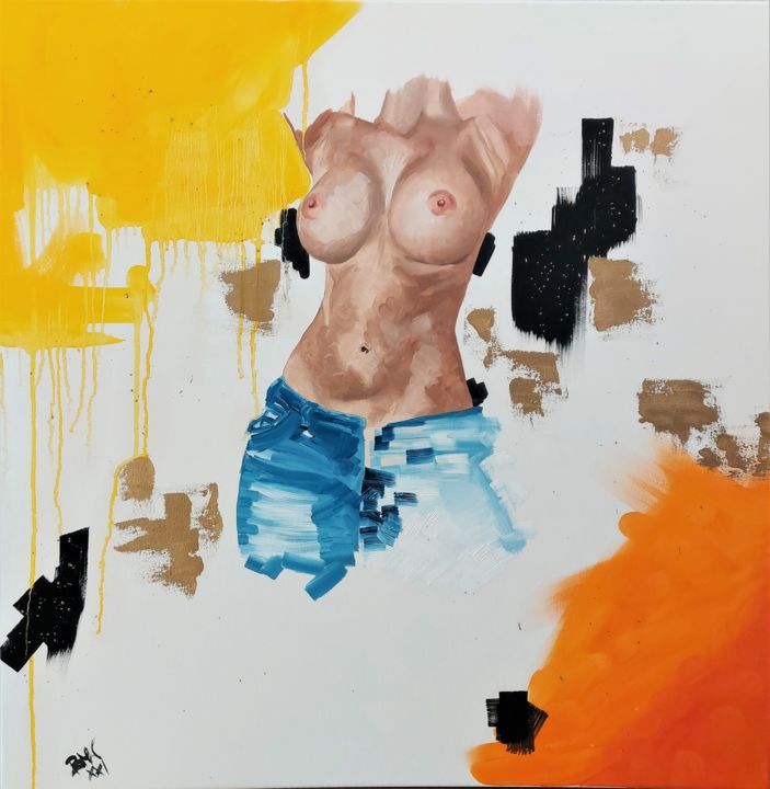 Malerei mit dem Titel "The body" von Bacchante, Original-Kunstwerk, Öl Auf Holzplatte montiert