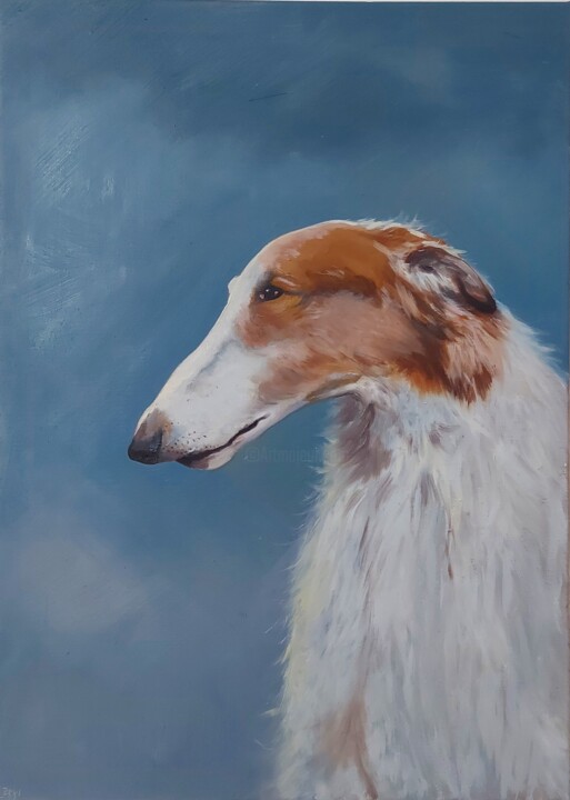 Painting titled "Mrs Borzoi" by Bacchante, Original Artwork, Oil Mounted on Wood Stretcher frame