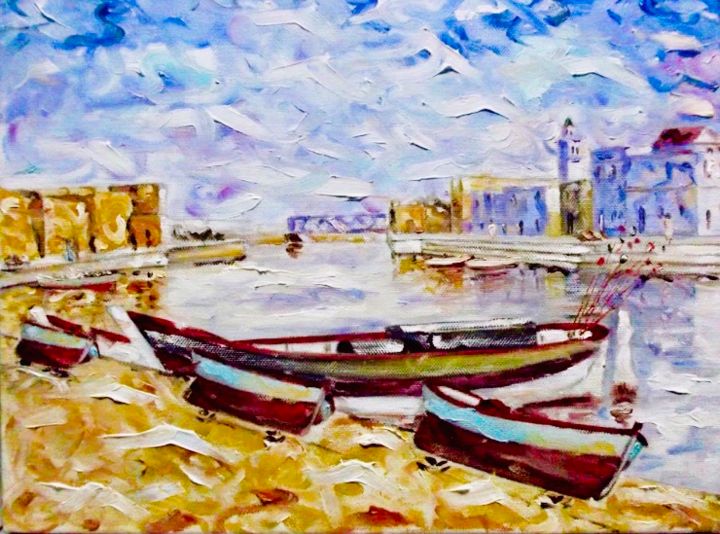Peinture intitulée "Le vieux port de bi…" par Bacher Sfaxi, Œuvre d'art originale, Huile