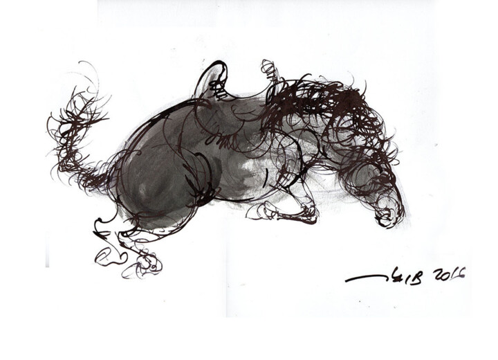 Drawing titled "cheval .jpg" by Bachir Laib, Original Artwork, Ink