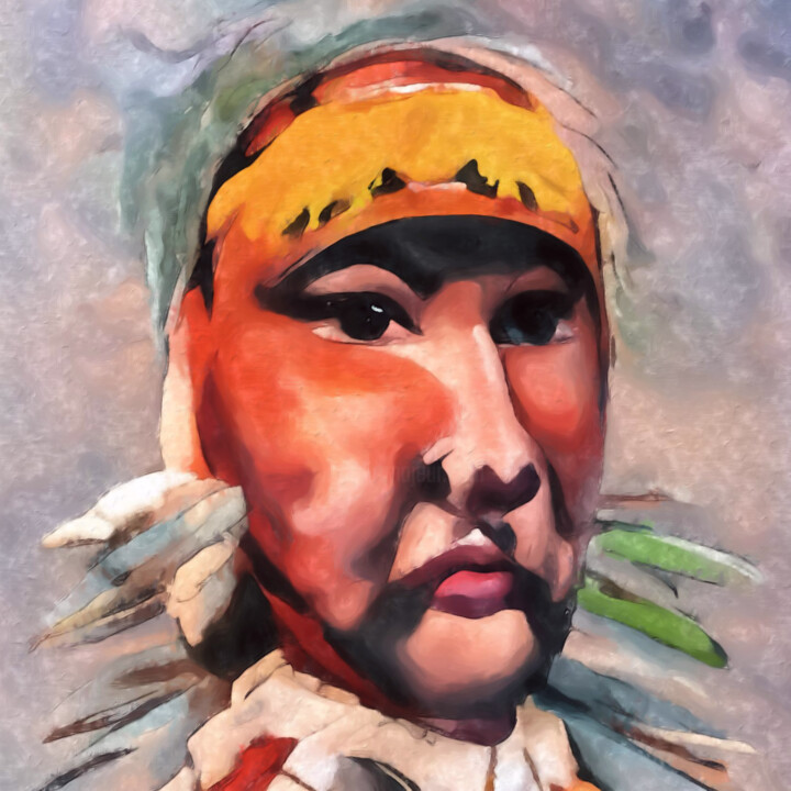 Digital Arts titled "Native American Ind…" by Bachir Reddioui, Original Artwork, Digital Painting
