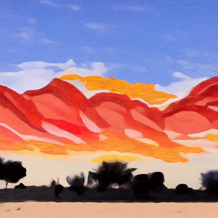 Digitale Kunst mit dem Titel "Sunset sahara desert" von Bachir Reddioui, Original-Kunstwerk, Digitale Malerei