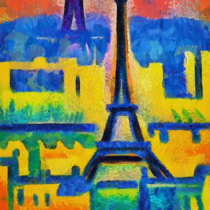 Digital Arts titled "The Paris Eiffel to…" by Bachir Reddioui, Original Artwork, Digital Painting