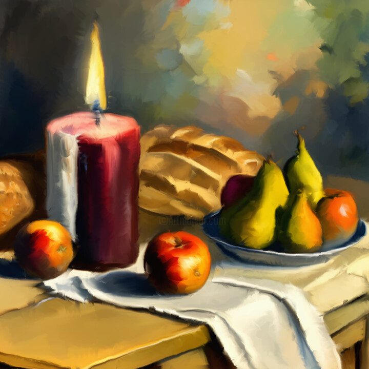 Arte digitale intitolato "Bread and fruits ga…" da Bachir Reddioui, Opera d'arte originale, Pittura digitale