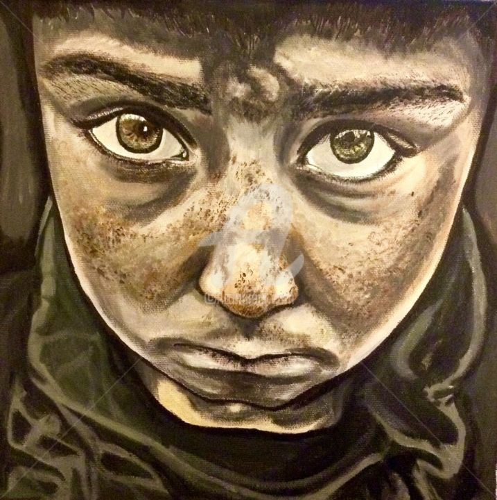 Peinture intitulée "Iranian boy" par Ro, Œuvre d'art originale, Acrylique