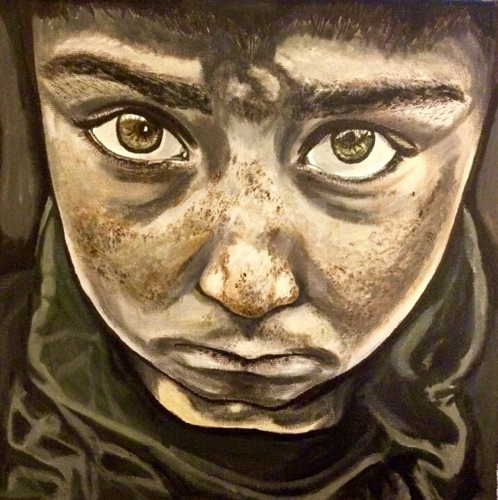 Pintura intitulada "Iranian boy" por Ro, Obras de arte originais, Acrílico