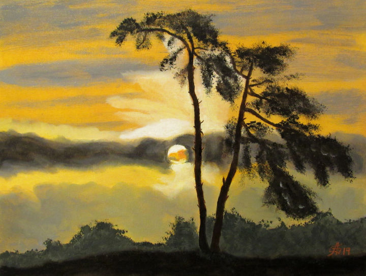 Peinture intitulée "Вечерний пейзаж  –…" par Artashes Badalian, Œuvre d'art originale, Huile