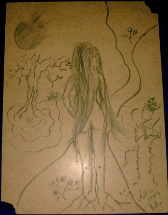 Drawing titled "L'EGAREE" by Lamia Venus, Original Artwork