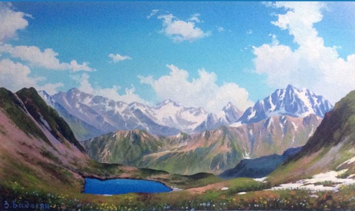 Painting titled "Mountains" by Artur Badasian, Original Artwork, Oil