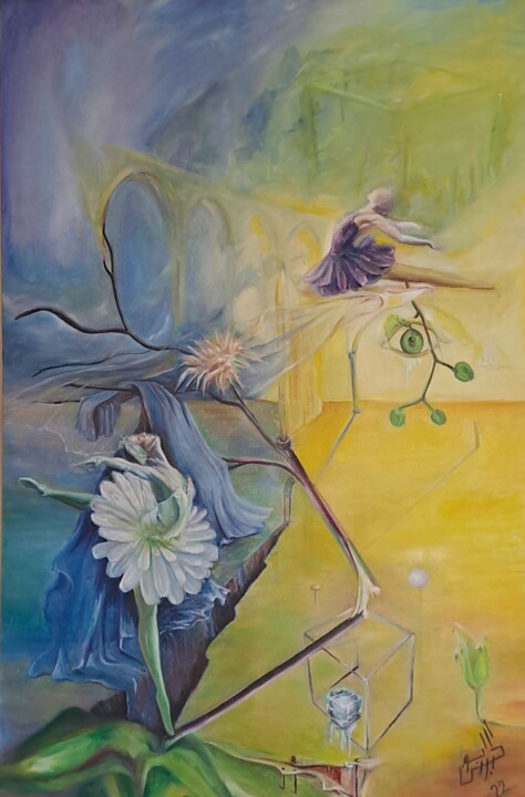 제목이 "Yin Yang"인 미술작품 Bader Aboulhosn로, 원작, 기름 나무 들것 프레임에 장착됨
