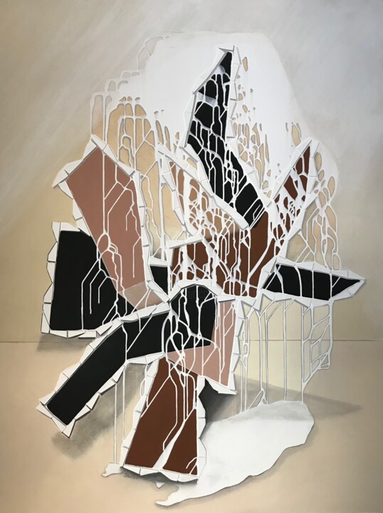 Collagen mit dem Titel "Gefangen im Netz" von Baderart, Original-Kunstwerk, Acryl