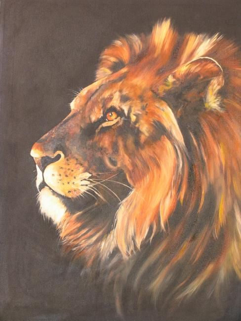 Painting titled "Male Lion" by Fiona Mason, Original Artwork