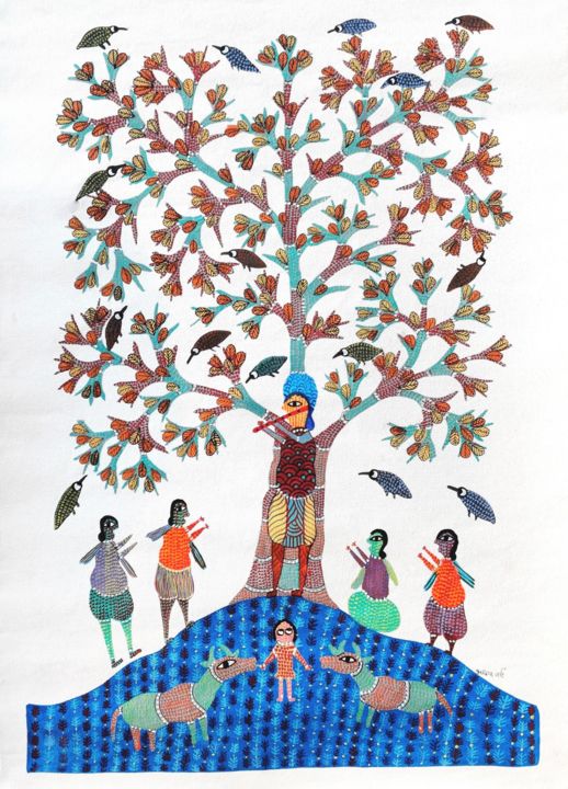 "Gond Painting40" başlıklı Tablo Badhai Bai tarafından, Orijinal sanat, Akrilik