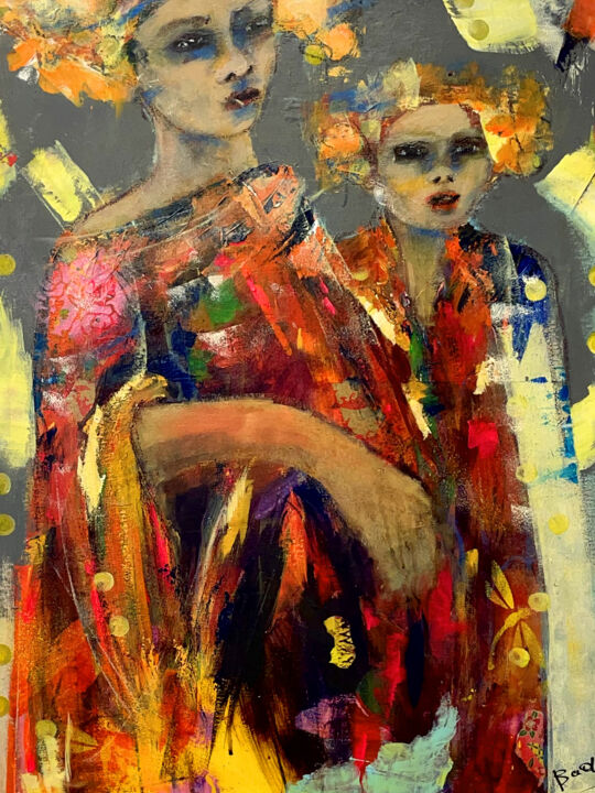 Painting titled "Deux amies" by Badia Marteau, Original Artwork, Acrylic